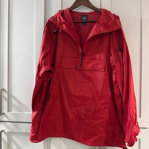 Vintage Y2K GAP Men's Windbreaker Anorak Red Quarter‎ Zip Hooded Jacket Large